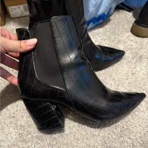 Black Croc-Embossed Ankle Boots